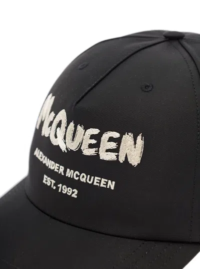 Shop Alexander Mcqueen Black Logo-printed Hat Man