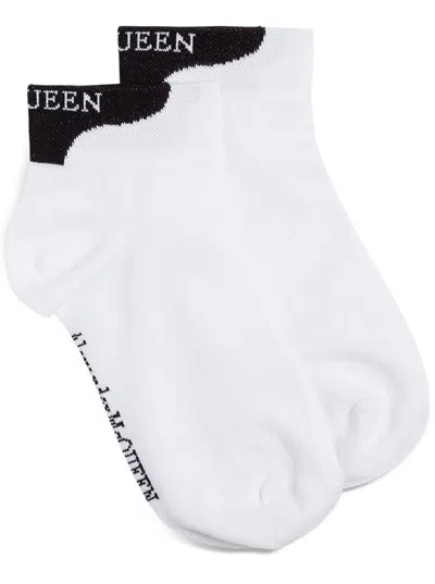 Shop Alexander Mcqueen Womans White Cotton Socks With Logo