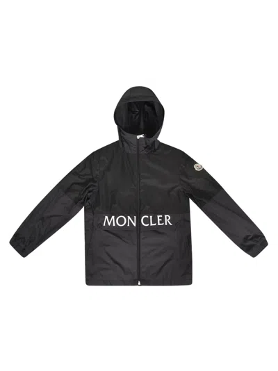 Shop Moncler Logo Zip Windbreaker In Black