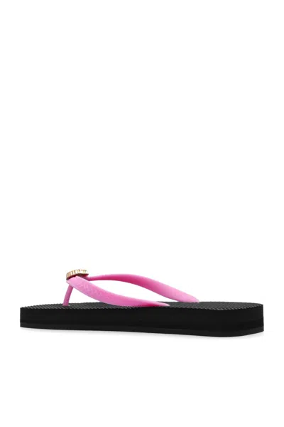 Shop Dsquared2 Flip-flops With Logo In Nero+rosa