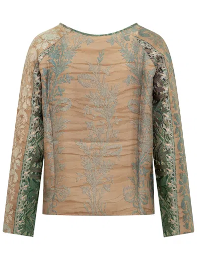 Shop Pierre-louis Mascia Silk Blouse With Floral Pattern In Beige