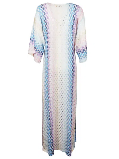 Shop Missoni Lace-up Front Pattern Printed Long Dress In Degrade Blue Shades