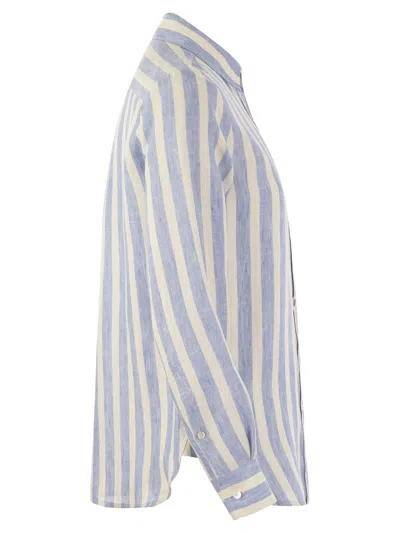 Shop Weekend Max Mara Striped Long-sleeved Shirt In Light Blue
