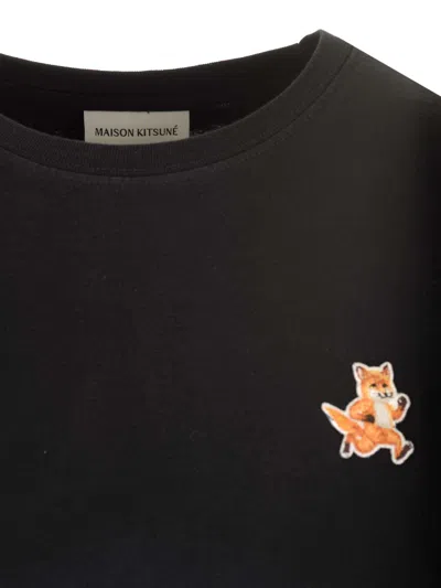 Shop Maison Kitsuné Black T-shirt With Speedy Fox Patch
