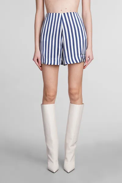 Shop Mvp Wardrobe Le Galion Shorts In Beige Viscose In Cream/deep Blue
