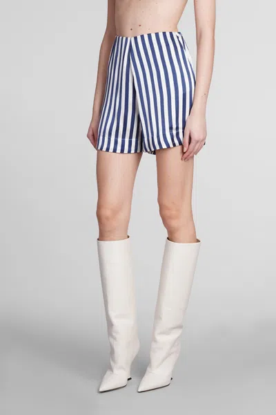 Shop Mvp Wardrobe Le Galion Shorts In Beige Viscose In Cream/deep Blue