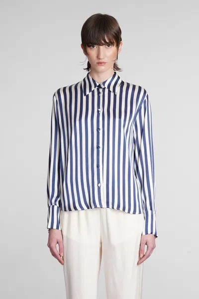 Shop Mvp Wardrobe Le Galion Shirt In Beige Viscose In Cream/deep Blue