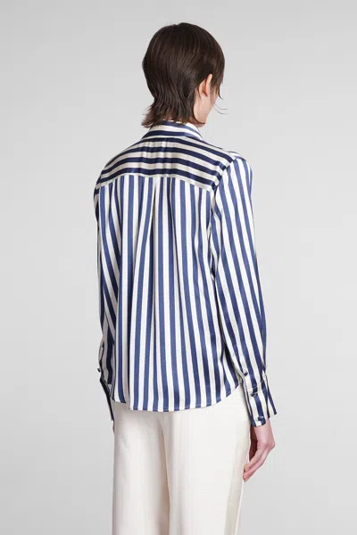 Shop Mvp Wardrobe Le Galion Shirt In Beige Viscose In Cream/deep Blue