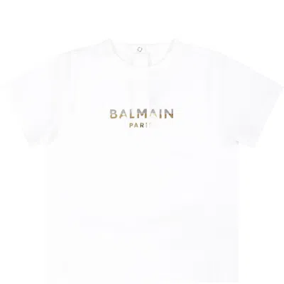 Shop Balmain White T-shirt For Babykids With Logo