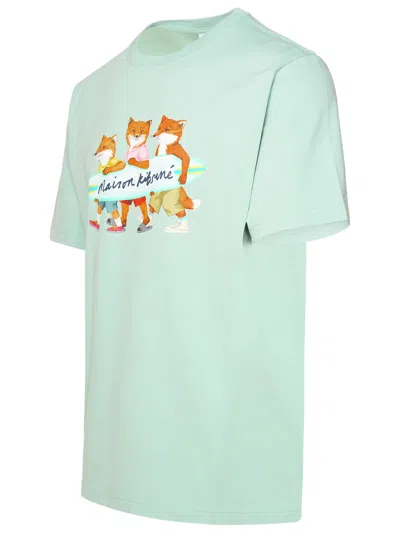 Shop Maison Kitsuné Pastel Turquoise Cotton T-shirt In Seafoam Blue