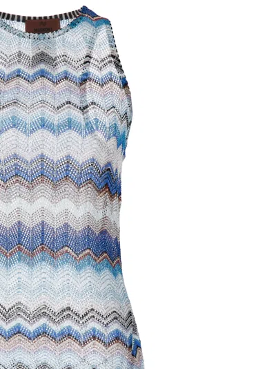 Shop Missoni Zig-zag Patterned Stripe Sleeveless Long Dress In Multicolor Blue Tone