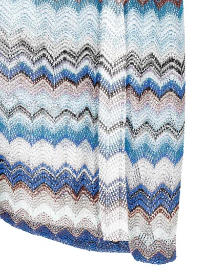 Shop Missoni Zig-zag Patterned Stripe Sleeveless Long Dress In Multicolor Blue Tone