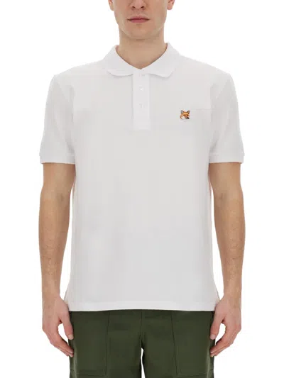 Shop Maison Kitsuné Polo Shirt With Fox Patch In White