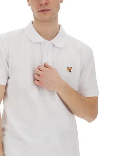 Shop Maison Kitsuné Polo Shirt With Fox Patch In White