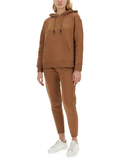 Shop 's Max Mara Logo Embroidered Drawstring Hoodie In Brown