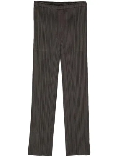 Shop Issey Miyake January Pleated Cropped Trousers In Charcoal Gray