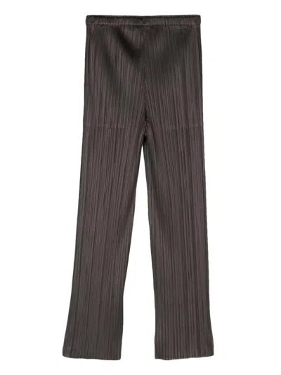 Shop Issey Miyake January Pleated Cropped Trousers In Charcoal Gray