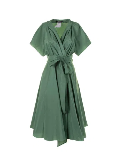 Shop Weekend Max Mara V-neck Belted Dress In Green