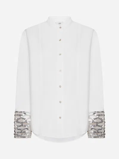 Shop Forte Forte Sequins Mesh Cuffs Cotton Shirt In Silver
