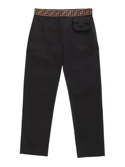 Shop Fendi Black Gabardine Trousers
