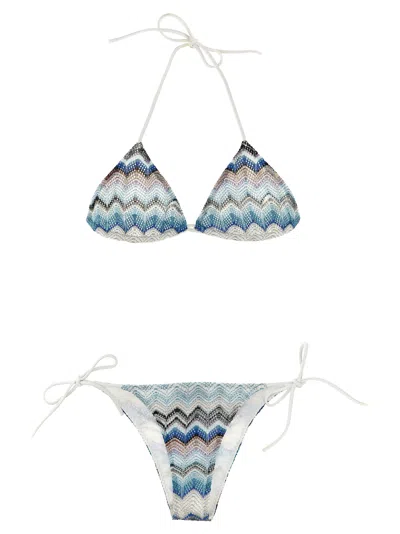 Shop Missoni Zig-zag Patterned Bikini Set In Multicolor Blue Tone