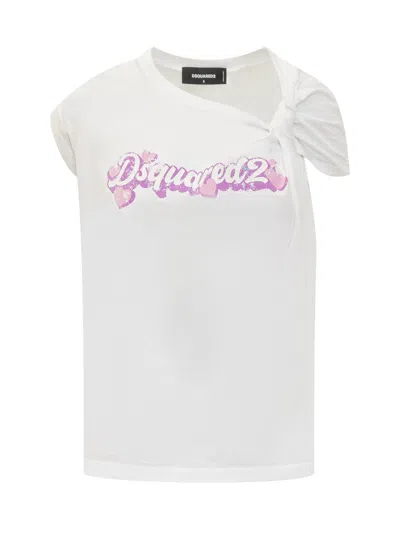 Dsquared2 White Knotted T-shirt In Bianco