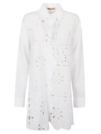 Shop Ermanno Scervino Floral Perforated Oversized Shirt In White