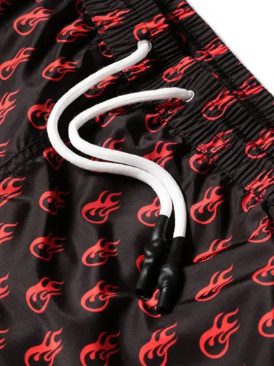 Shop Vision Of Super Black Swimwear With Red Flames Pattern In Black/red