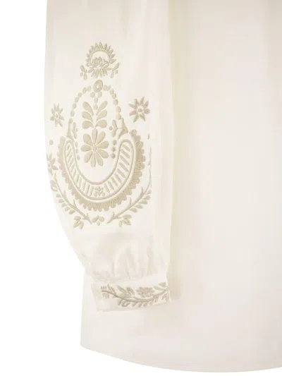 Shop Weekend Max Mara Floral Embroidered Long-sleeved Shirt In White