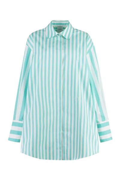 Shop Patou Striped Cotton Shirtdress In Green/white