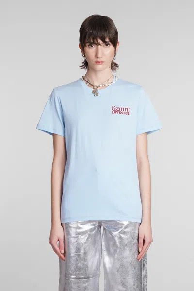 Shop Ganni T-shirt In Cyan Cotton In Azzurro