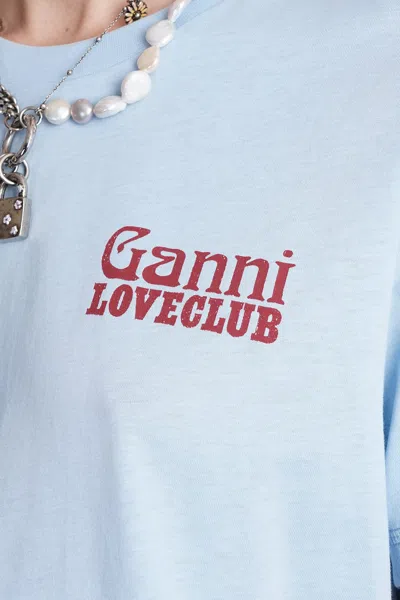 Shop Ganni T-shirt In Cyan Cotton In Azzurro