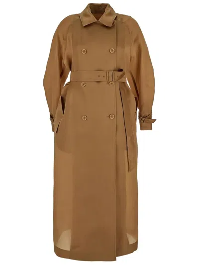 Shop Max Mara Sacco Trench In Leather Brown