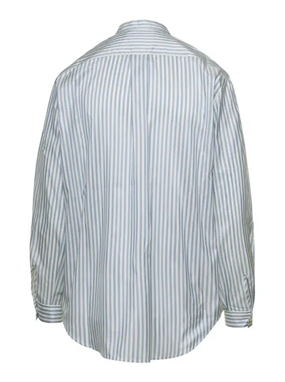Shop Frame Band Collar Stripe Shirt In Sky Blue Multi