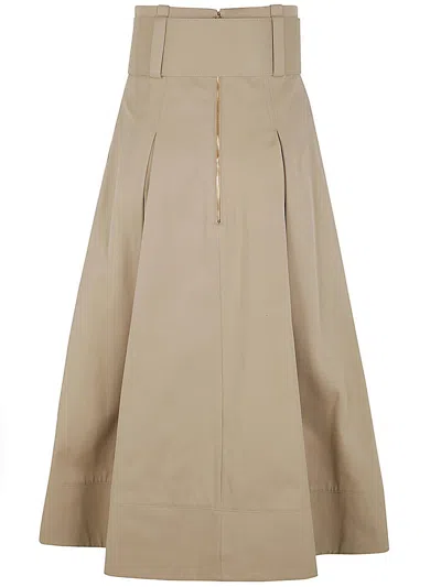Shop Elisabetta Franchi High Waist Longuette Skirt With Belt In Sand