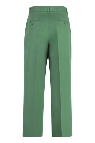 Shop Weekend Max Mara Zircone Cotton-linen Trousers In Green