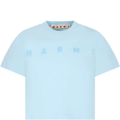 Shop Marni Light Blue Crop T-shirt For Girl With Logo