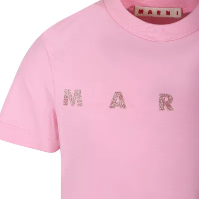 Shop Marni Pink Crop T-shirt For Girl With Logo