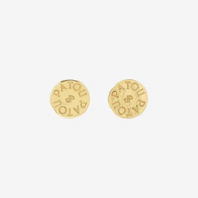 Shop Patou Brass Earrings With Engraved Logo In Gold