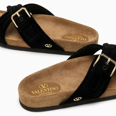 Shop Valentino Fussfriend Black Velvet Slide Sandal