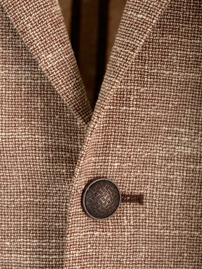 Shop Tagliatore Wool And Silk Textured Blazer In Beige