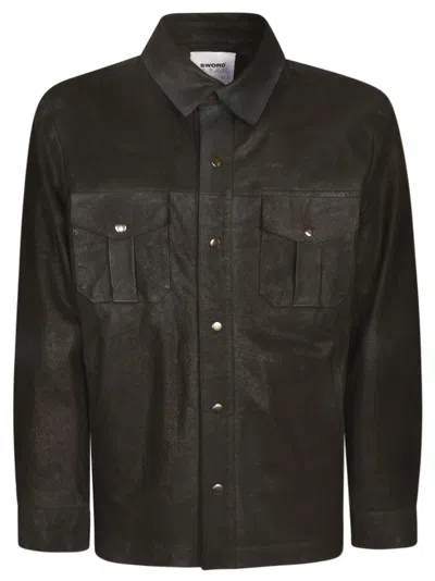 Shop Sword 6.6.44 Cargo Buttoned Polo Shirt In Black
