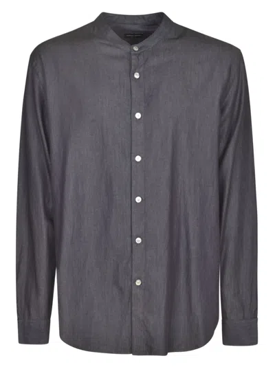 Shop Giorgio Armani Round Collar Shirt In Denim Blue
