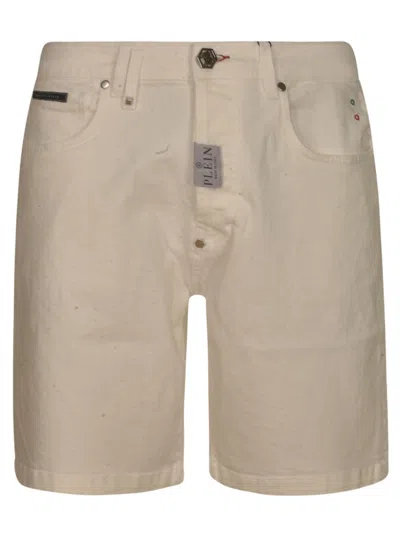 Shop Philipp Plein Logo Buttoned Shorts In White