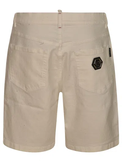 Shop Philipp Plein Logo Buttoned Shorts In White