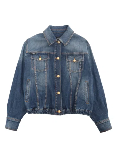 Balmain Embossed-button Cropped Jacket In Blue
