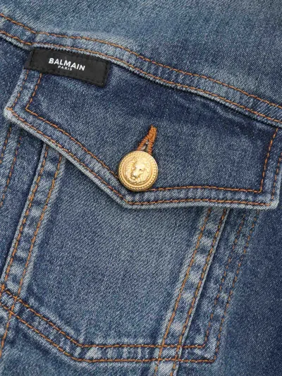 Balmain Embossed-button Cropped Jacket In Blue
