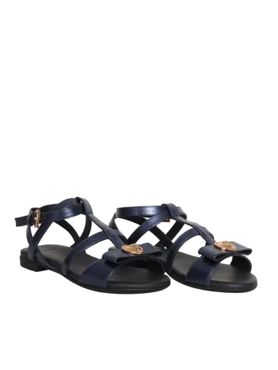 Versace Blue Laminated Sandals In Blue
