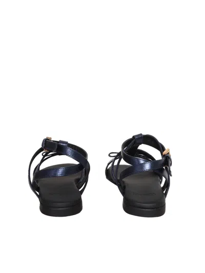 Versace Blue Laminated Sandals In Blue