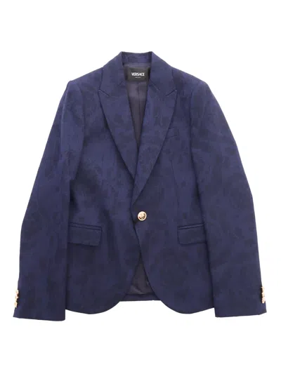 Versace Blue Baroque Print Blazer In Blue